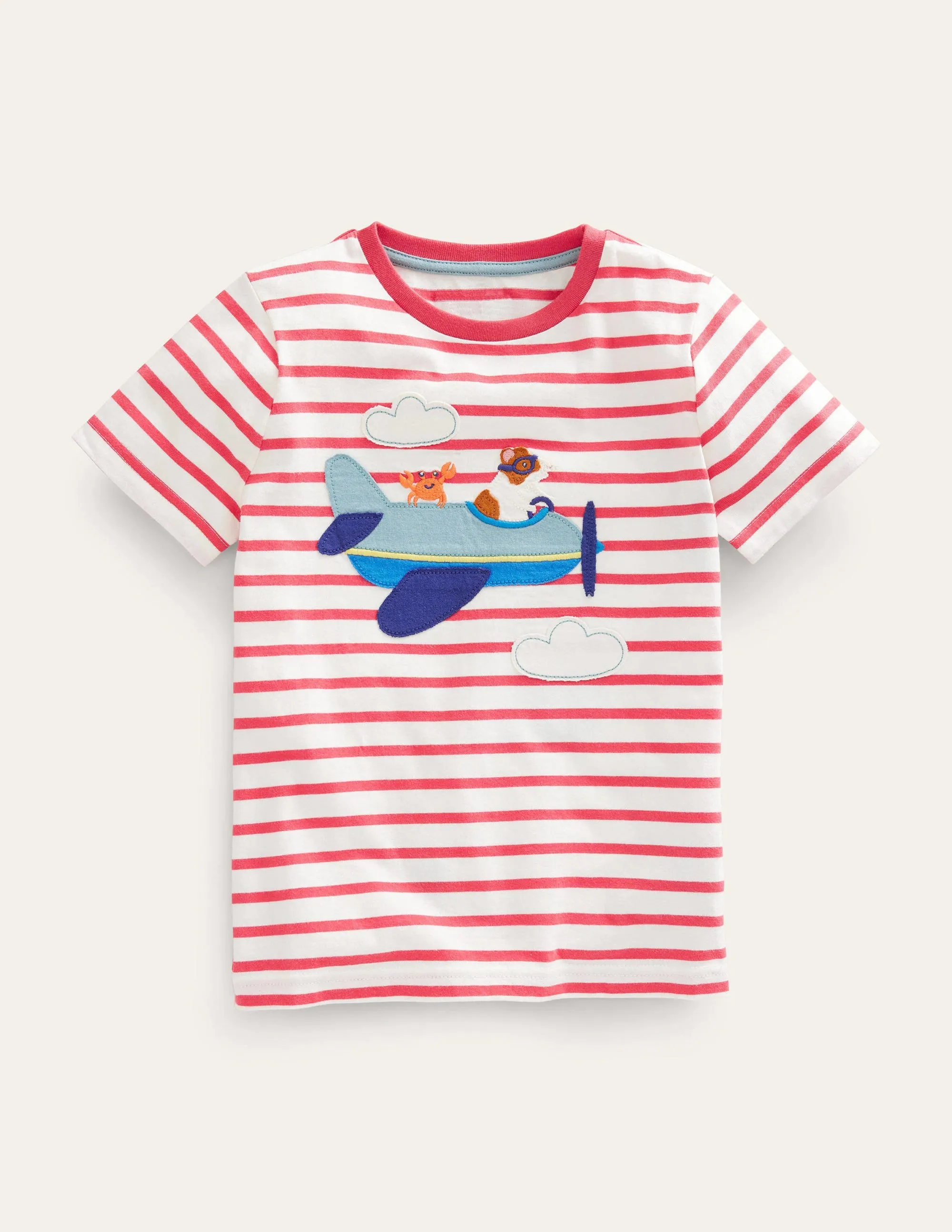 Appliqué Animal T-shirt-Ivory/Jam Guinea Pig