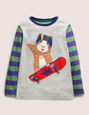 Appliqué Hotchpotch T-shirt-Grey Marl Boarding Guinea Pig