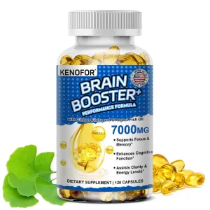 Brain Booster - with Ginkgo Biloba, Omega 3 Fish Oil DHA & EPA - for Enhanced Brain Function and Cardiovascular Health Support
