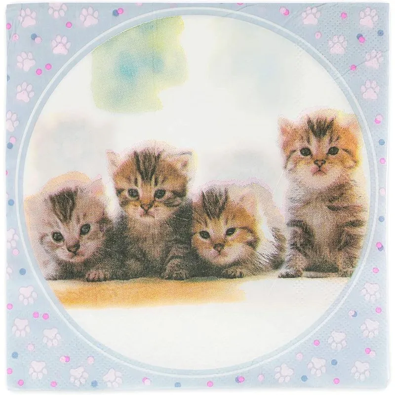 Cat Birthday Party Supplies, Kitten Paper Napkins (6.5 x 6.5 Inches, 150 Pack)