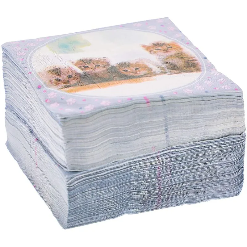 Cat Birthday Party Supplies, Kitten Paper Napkins (6.5 x 6.5 Inches, 150 Pack)